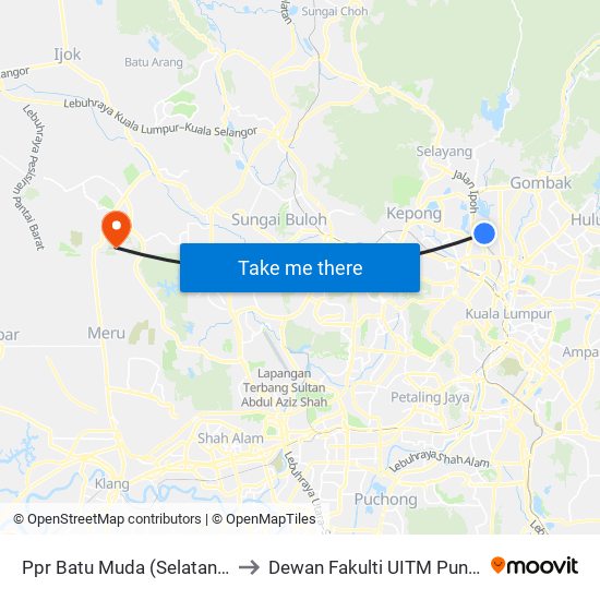 Ppr Batu Muda (Selatan) (Kl593) to Dewan Fakulti UITM Puncak Alam map