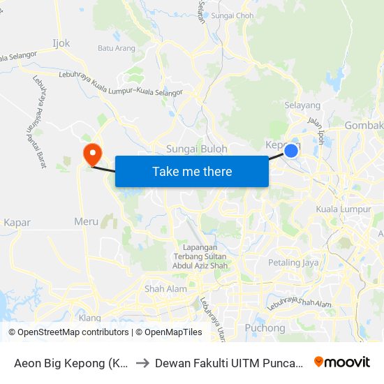 Aeon Big Kepong (Kl452) to Dewan Fakulti UITM Puncak Alam map