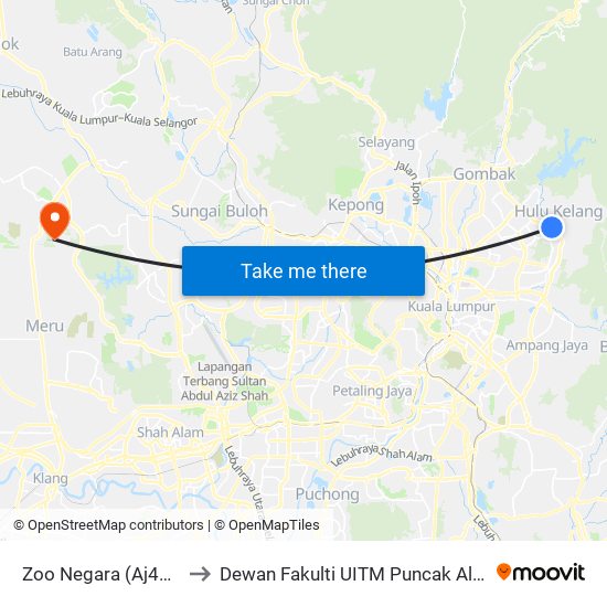 Zoo Negara (Aj492) to Dewan Fakulti UITM Puncak Alam map