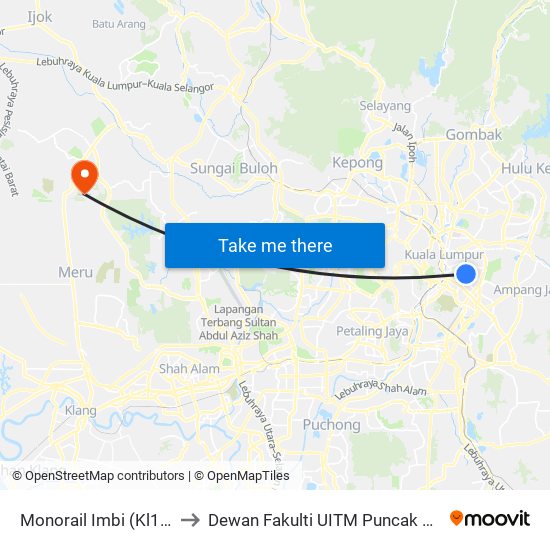 Monorail Imbi (Kl121) to Dewan Fakulti UITM Puncak Alam map