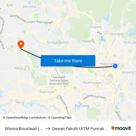 Wisma Boustead (Kl9) to Dewan Fakulti UITM Puncak Alam map