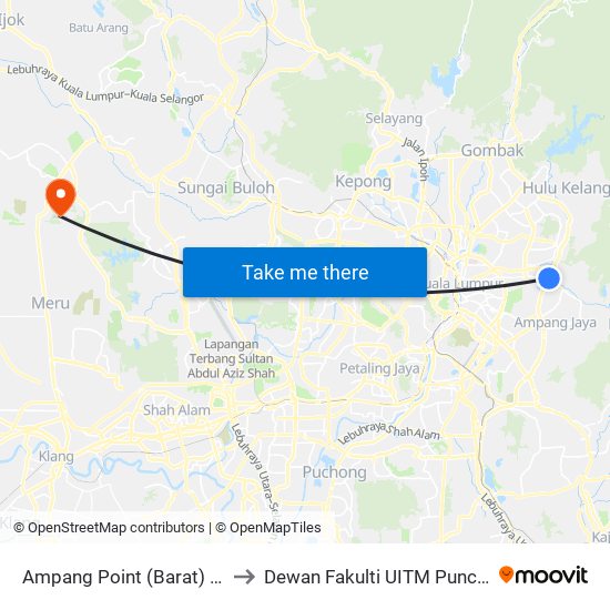 Ampang Point (Barat) (Aj506) to Dewan Fakulti UITM Puncak Alam map