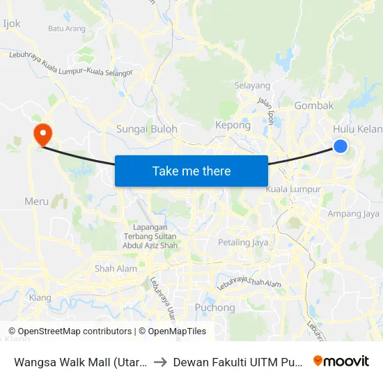 Wangsa Walk Mall (Utara) (Kl818) to Dewan Fakulti UITM Puncak Alam map