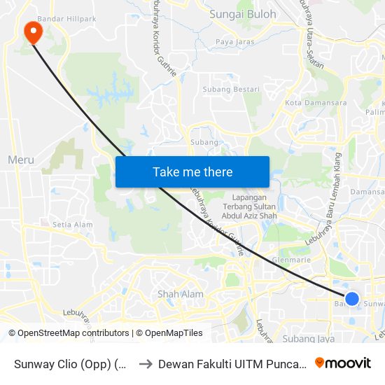 Sunway Clio (Opp) (Pj294) to Dewan Fakulti UITM Puncak Alam map