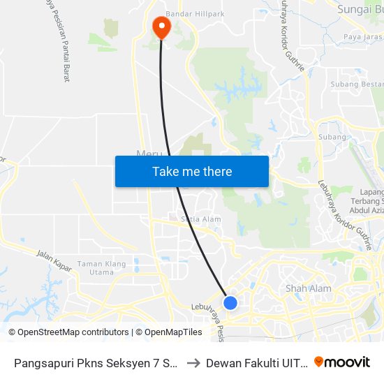 Pangsapuri Pkns Seksyen 7 Shah Alam (Barat) (Sa276) to Dewan Fakulti UITM Puncak Alam map