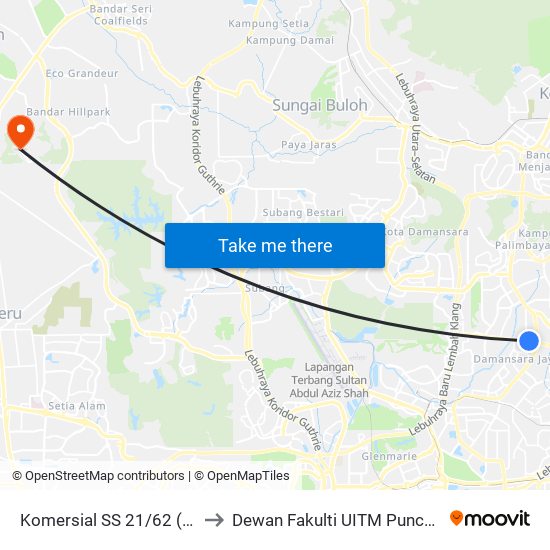 Komersial SS 21/62 (Pj726) to Dewan Fakulti UITM Puncak Alam map