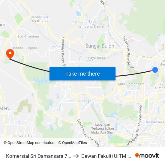 Komersial Sri Damansara 7/5 (Opp) (Pj37) to Dewan Fakulti UITM Puncak Alam map