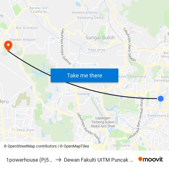 1powerhouse (Pj540) to Dewan Fakulti UITM Puncak Alam map