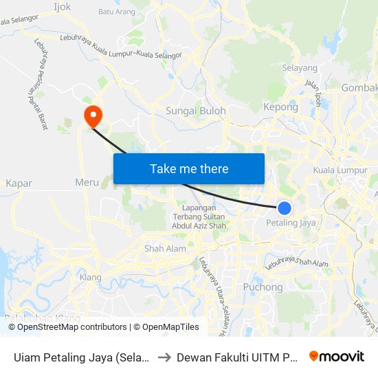 Uiam Petaling Jaya (Selatan) (Pj237) to Dewan Fakulti UITM Puncak Alam map