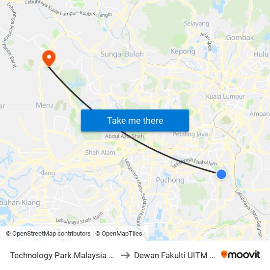 Technology Park Malaysia (Utara) (Kl1550) to Dewan Fakulti UITM Puncak Alam map
