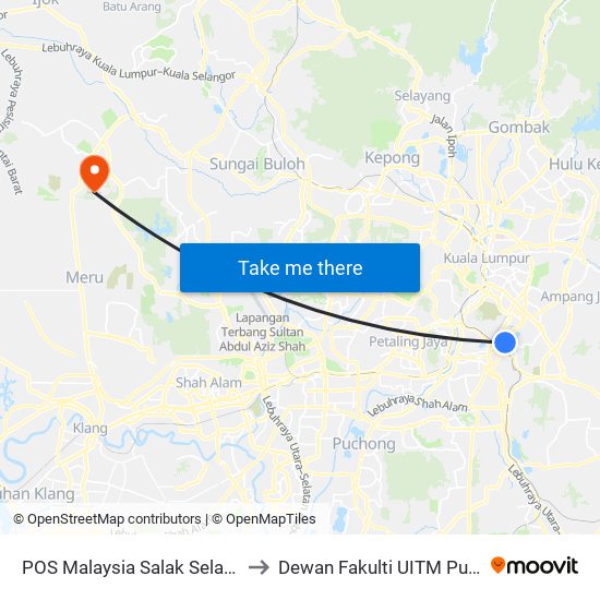 POS Malaysia Salak Selatan (Kl308) to Dewan Fakulti UITM Puncak Alam map