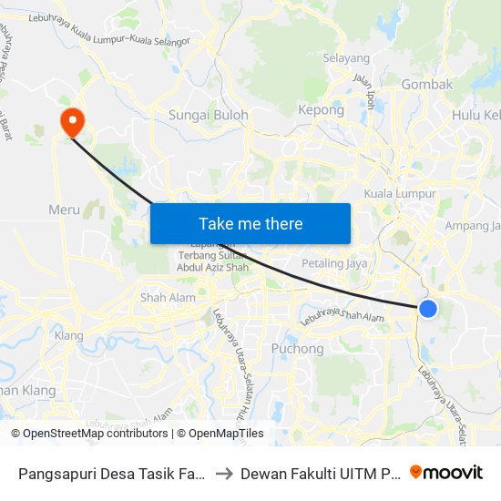 Pangsapuri Desa Tasik Fasa 1a (Kl145) to Dewan Fakulti UITM Puncak Alam map