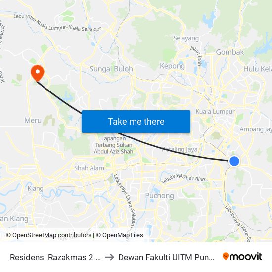 Residensi Razakmas 2 (Kl287) to Dewan Fakulti UITM Puncak Alam map