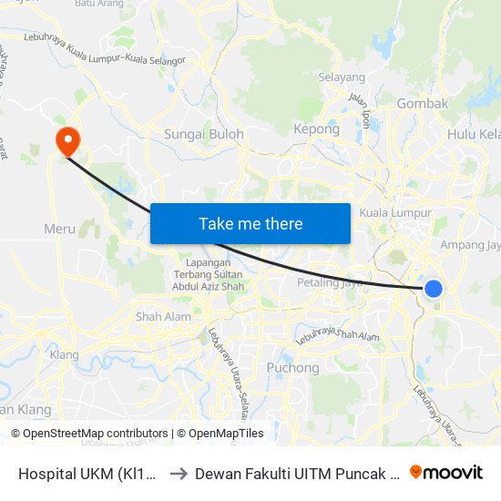 Hospital UKM (Kl1983) to Dewan Fakulti UITM Puncak Alam map