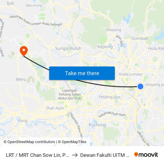 LRT / MRT Chan Sow Lin, Pintu A (Kl2199) to Dewan Fakulti UITM Puncak Alam map