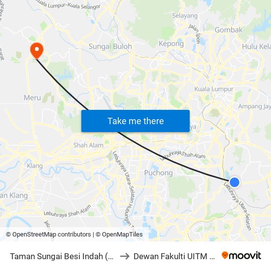 Taman Sungai Besi Indah (Selatan) (Sj599) to Dewan Fakulti UITM Puncak Alam map