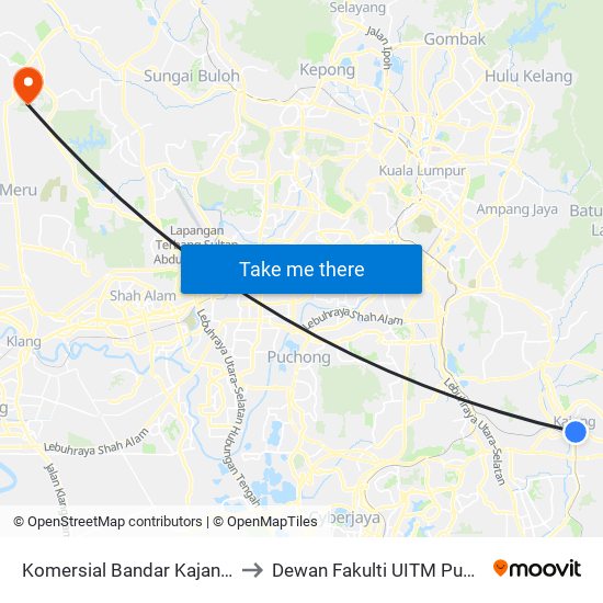 Komersial Bandar Kajang (Kj507) to Dewan Fakulti UITM Puncak Alam map