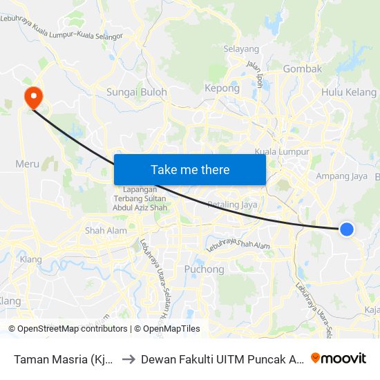 Taman Masria (Kj19) to Dewan Fakulti UITM Puncak Alam map