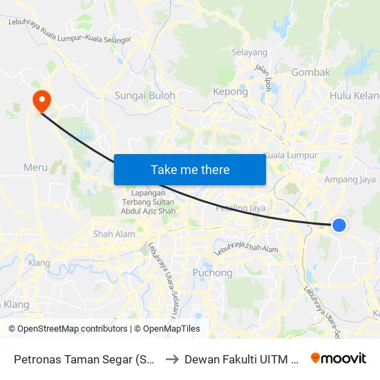 Petronas Taman Segar (Selatan) (Kl917) to Dewan Fakulti UITM Puncak Alam map