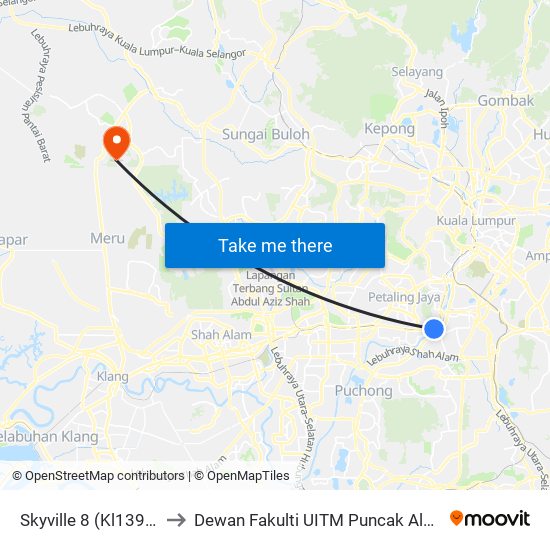 Skyville 8 (Kl1394) to Dewan Fakulti UITM Puncak Alam map