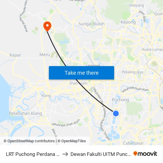 LRT Puchong Perdana (Sj299) to Dewan Fakulti UITM Puncak Alam map