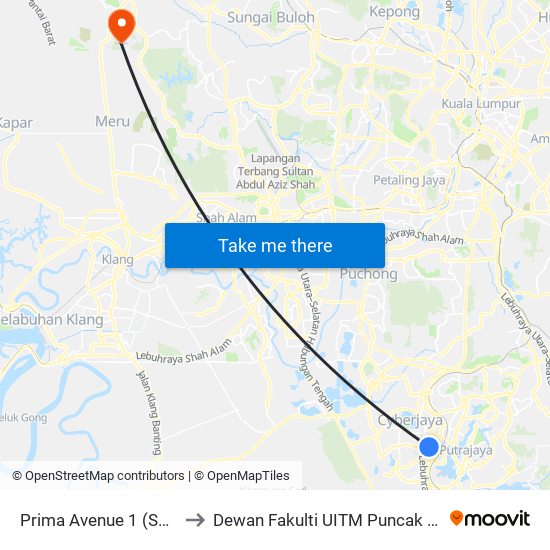 Prima Avenue 1 (Sp69) to Dewan Fakulti UITM Puncak Alam map