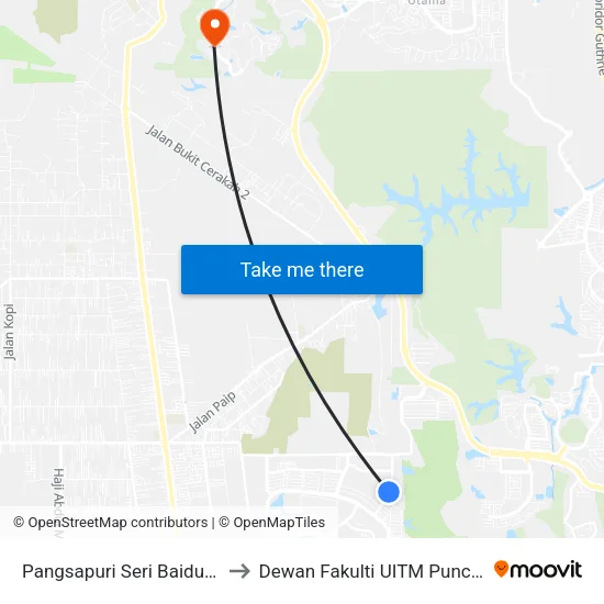 Pangsapuri Seri Baiduri (Opp) to Dewan Fakulti UITM Puncak Alam map