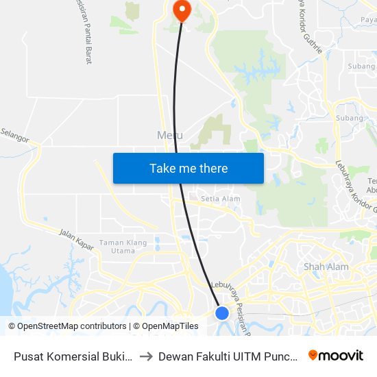 Pusat Komersial Bukit Kuda to Dewan Fakulti UITM Puncak Alam map