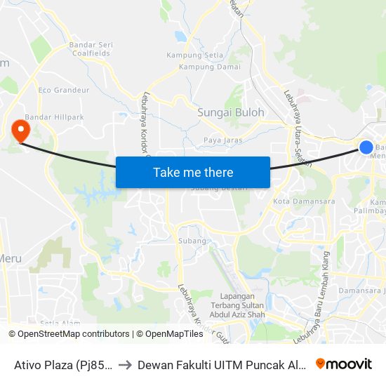 Ativo Plaza (Pj859) to Dewan Fakulti UITM Puncak Alam map