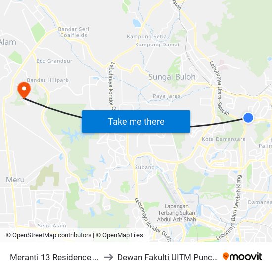 Meranti 13 Residence (Pj860) to Dewan Fakulti UITM Puncak Alam map