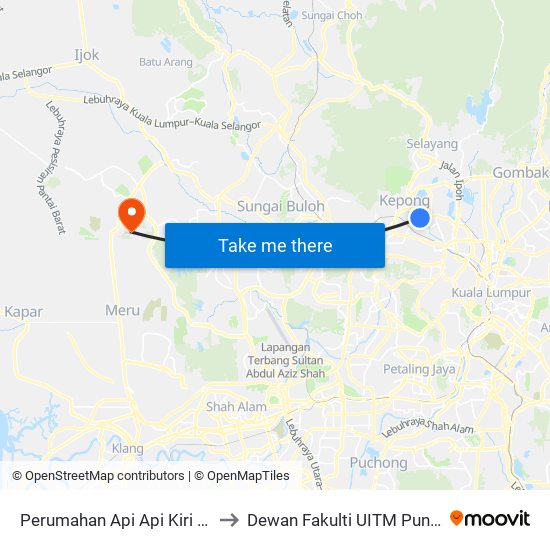 Perumahan Api Api Kiri 1 (Kl490) to Dewan Fakulti UITM Puncak Alam map