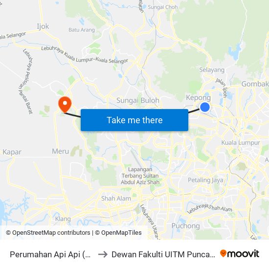 Perumahan Api Api (Kl491) to Dewan Fakulti UITM Puncak Alam map