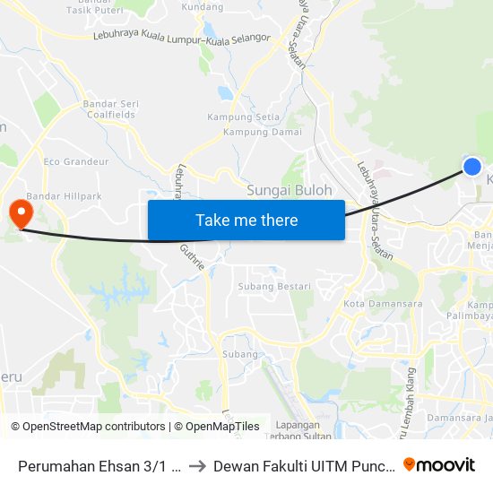 Perumahan Ehsan 3/1 (Sl626) to Dewan Fakulti UITM Puncak Alam map