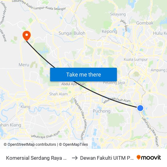 Komersial Serdang Raya 8 (Opp) (Sj90) to Dewan Fakulti UITM Puncak Alam map