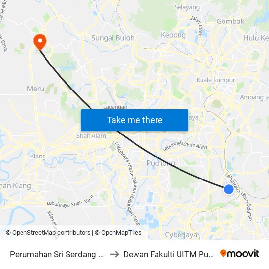 Perumahan Sri Serdang 18 (Sj821) to Dewan Fakulti UITM Puncak Alam map