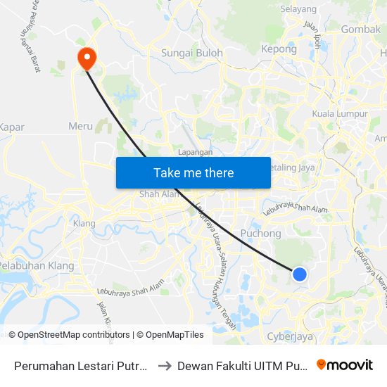 Perumahan Lestari Putra 4 (Sj877) to Dewan Fakulti UITM Puncak Alam map