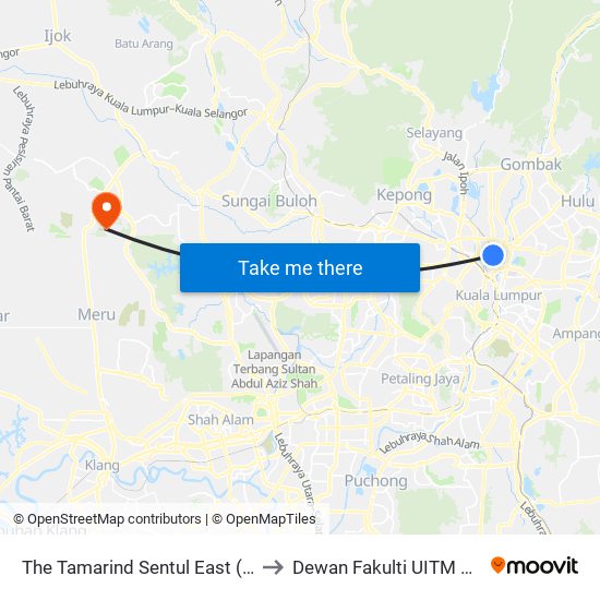 The Tamarind Sentul East (Opp) (Kl2496) to Dewan Fakulti UITM Puncak Alam map