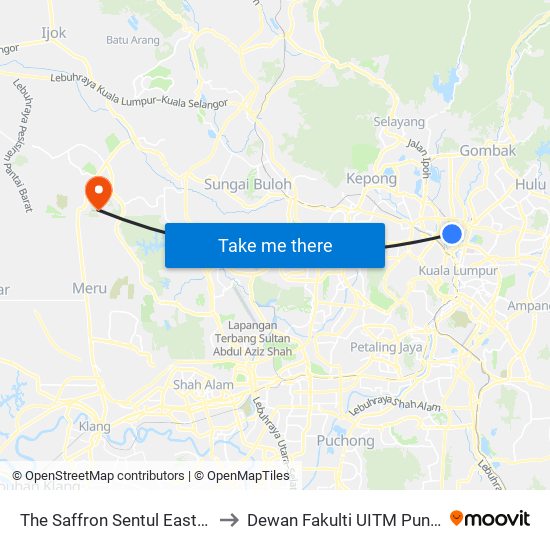 The Saffron Sentul East (Kl2501) to Dewan Fakulti UITM Puncak Alam map