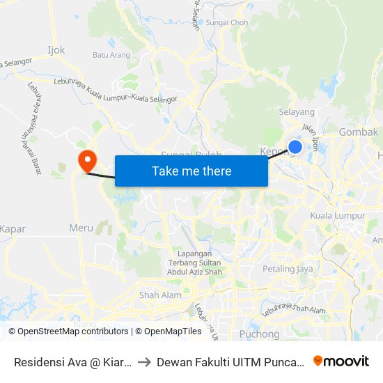 Residensi Ava @ Kiara Bay to Dewan Fakulti UITM Puncak Alam map