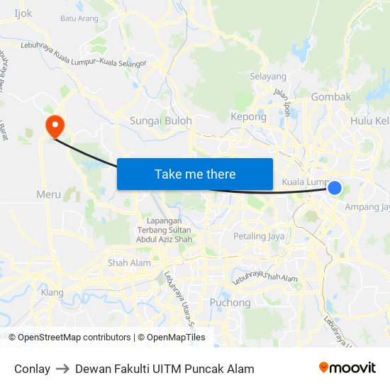 Conlay to Dewan Fakulti UITM Puncak Alam map