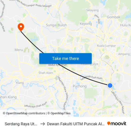 Serdang Raya Utara to Dewan Fakulti UITM Puncak Alam map