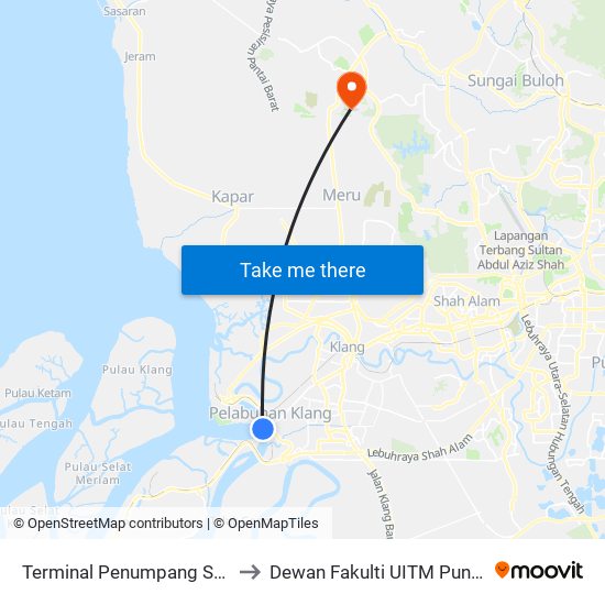 Terminal Penumpang South Port to Dewan Fakulti UITM Puncak Alam map