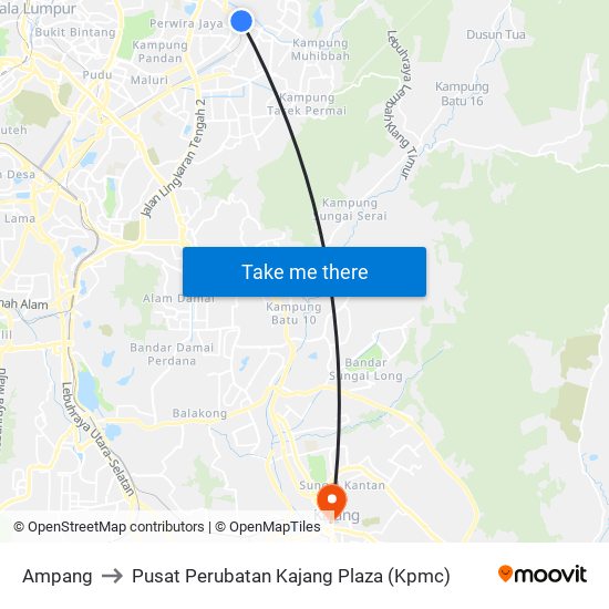 Ampang to Pusat Perubatan Kajang Plaza (Kpmc) map