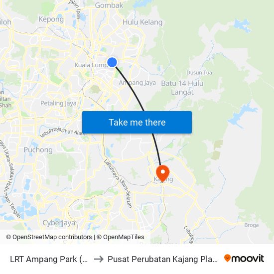 LRT Ampang Park (Kl2306) to Pusat Perubatan Kajang Plaza (Kpmc) map