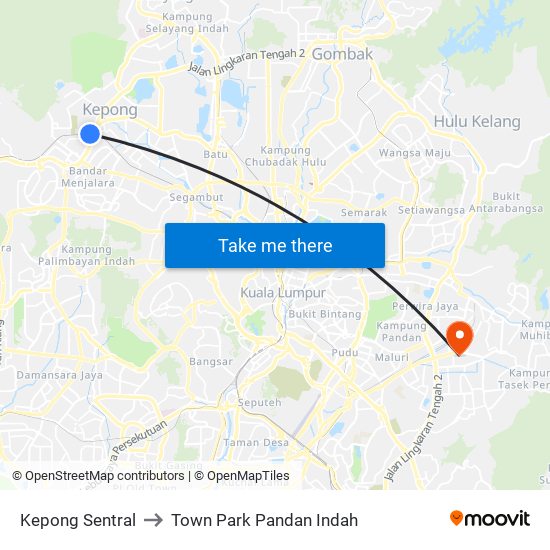 Kepong Sentral to Town Park Pandan Indah map