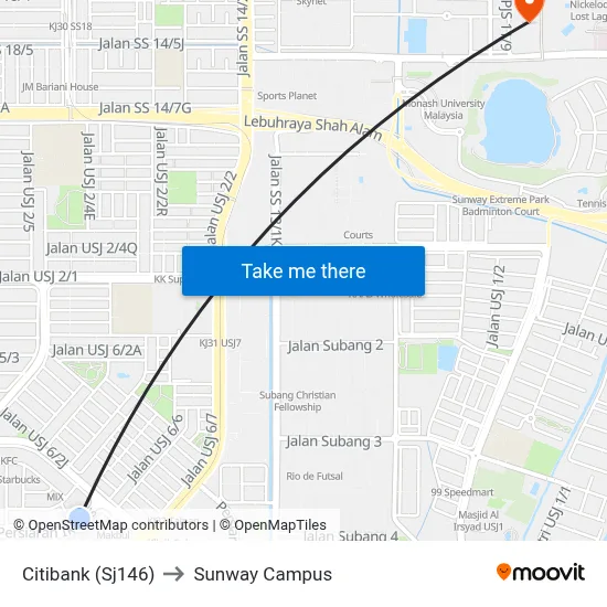 Citibank (Sj146) to Sunway Campus map