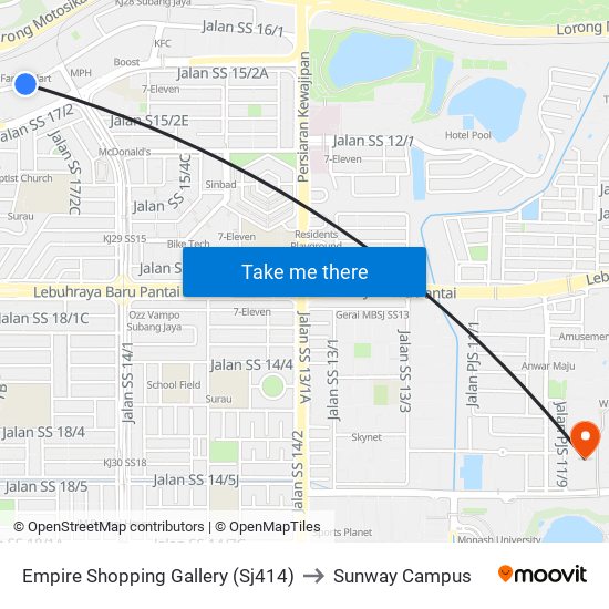 Empire Shopping Gallery (Sj414) to Sunway Campus map