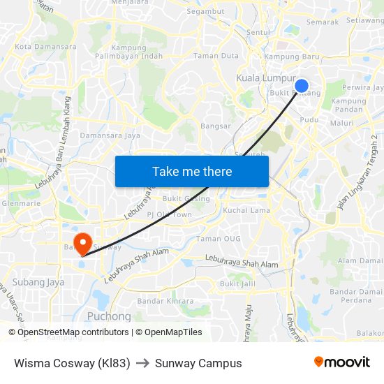 Wisma Cosway (Kl83) to Sunway Campus map