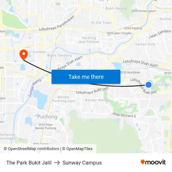 The Park Bukit Jalil to Sunway Campus map