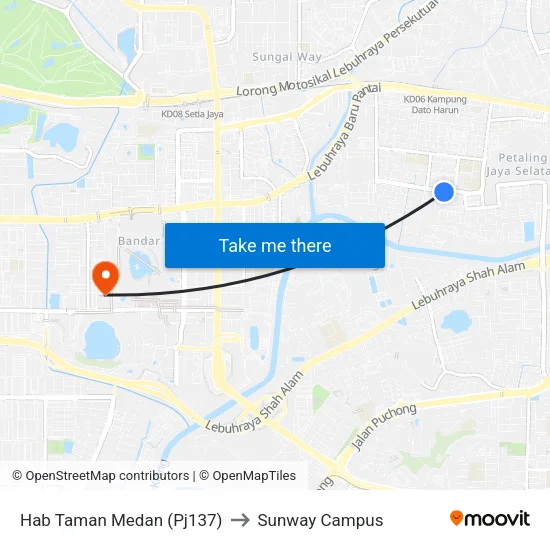 Hab Taman Medan (Pj137) to Sunway Campus map